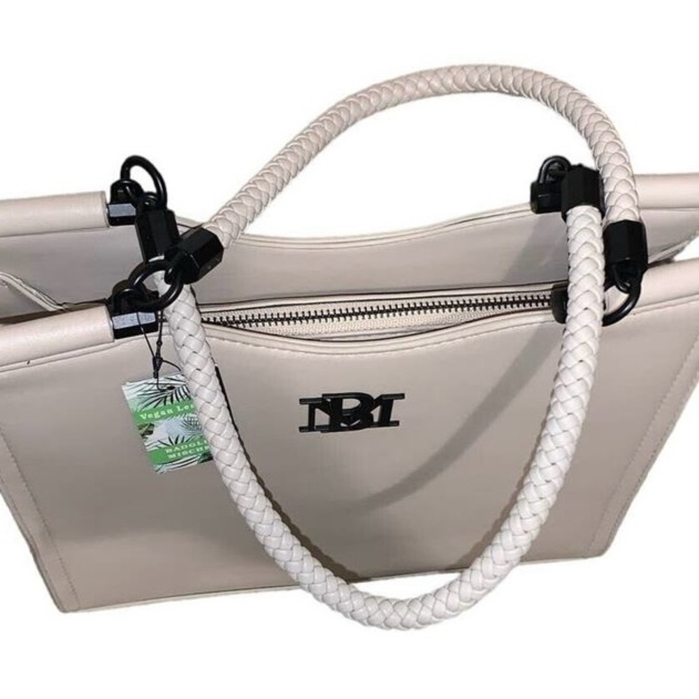 Badgley Mischka Cream Tote with Braided Handles